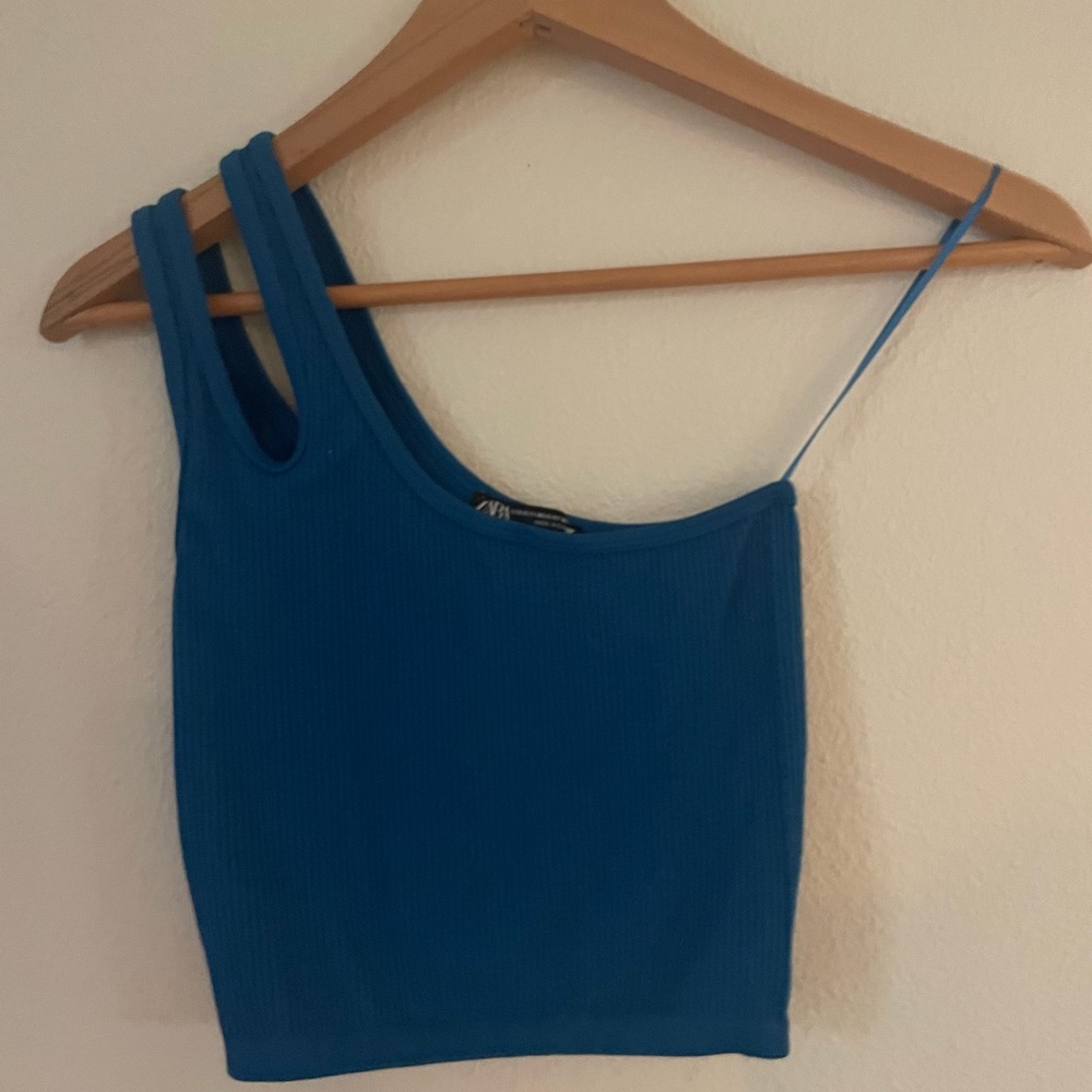 Blue one shoulder Zara top
